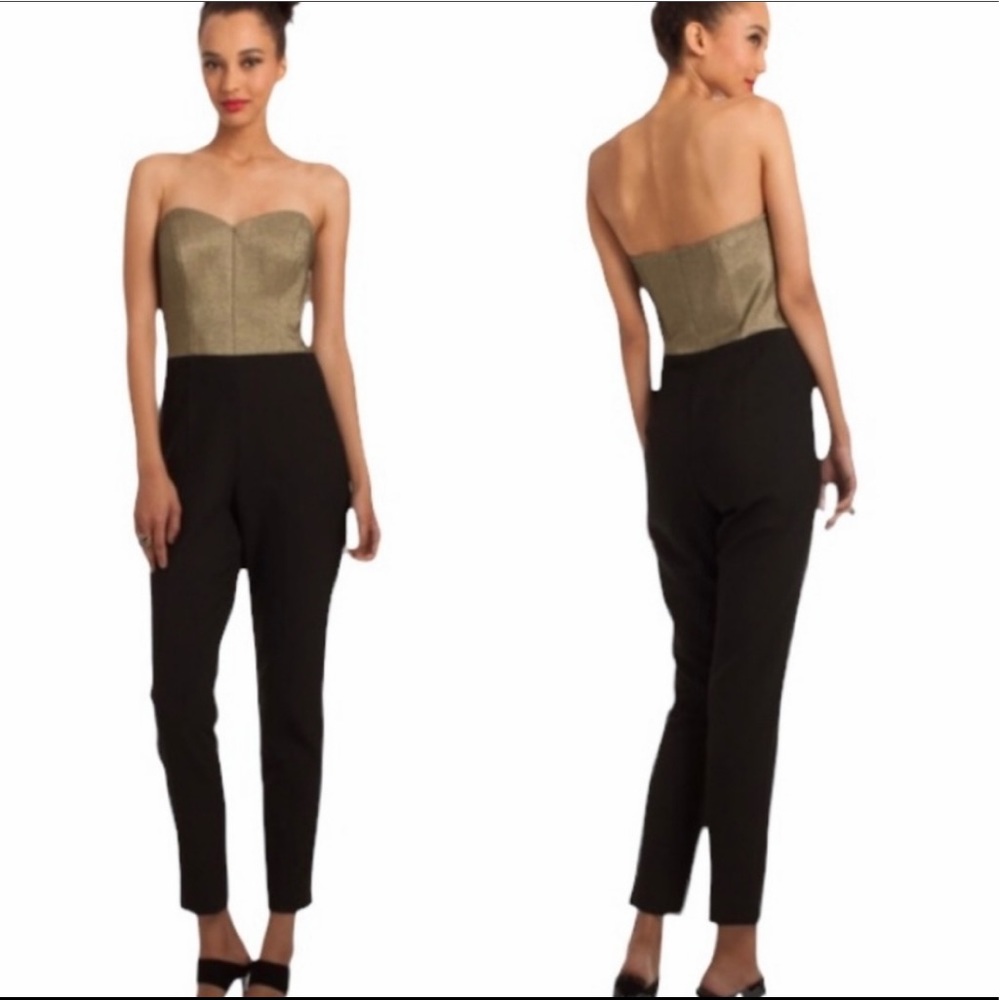 NWOT Trina Turk Black/Gold Strapless Jumpsuit- sz 6!